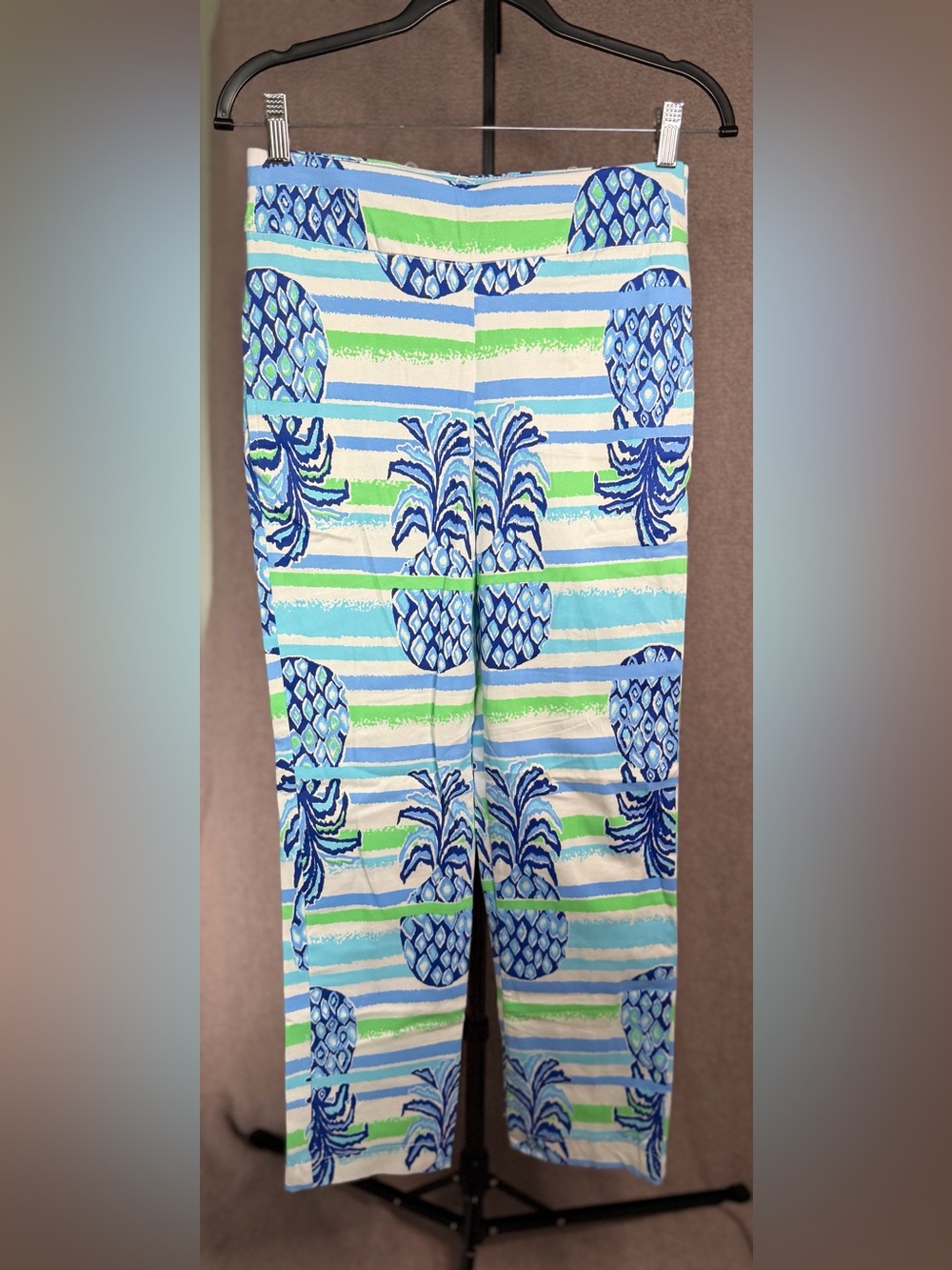 Amelia Quinn Size 6 Pineapple Print Cropped Pants Blue Green Resort Tropical